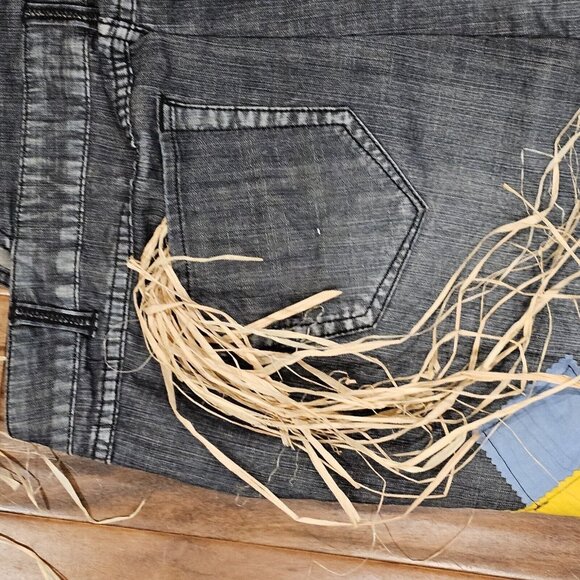 Womens Juniors XL Sexy‎ Scarecrow Denim Dress Overalls Jumper Bibs Patches - Picture 10 of 11